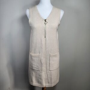 Papillon Sweater Dress Womens XS Sleeveless Knit Pocket Mini Neutral Lagenlook